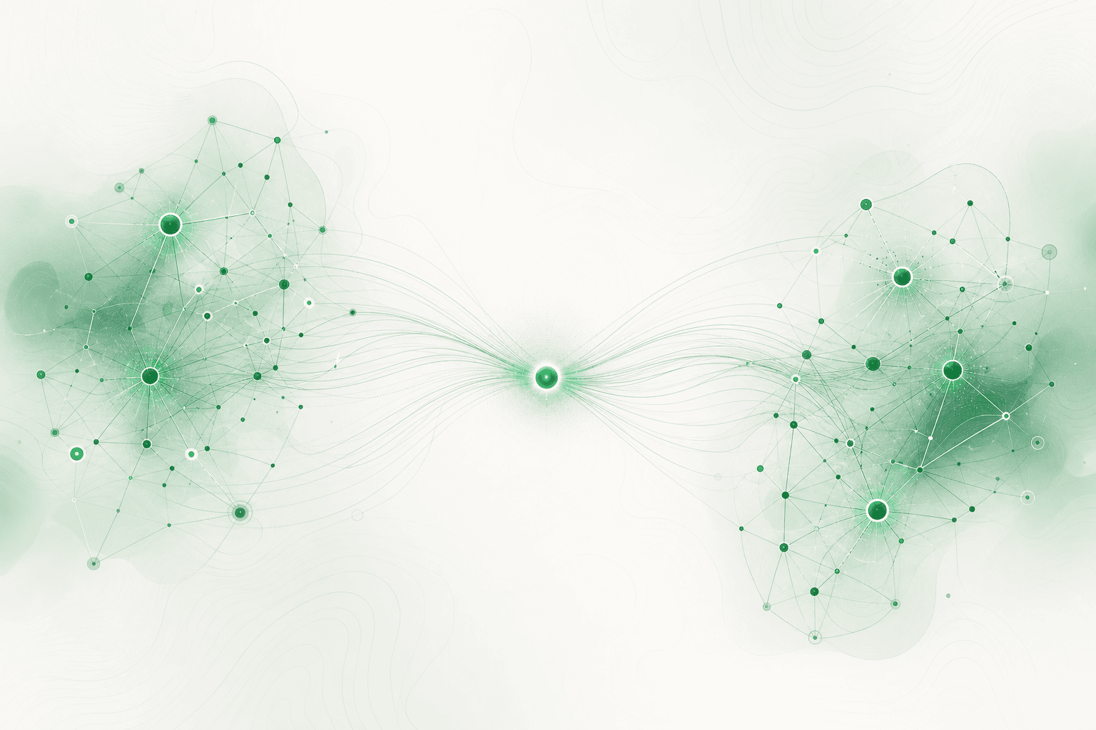 Peer clusters linked by curved luminous routing lines